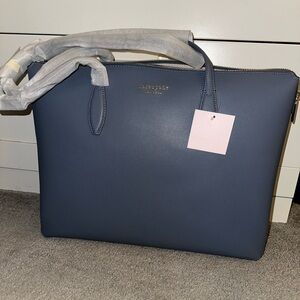 Kate Spade All Day Zip Tote Large Blue Leather Laptop Shoulder Bag Manta Work